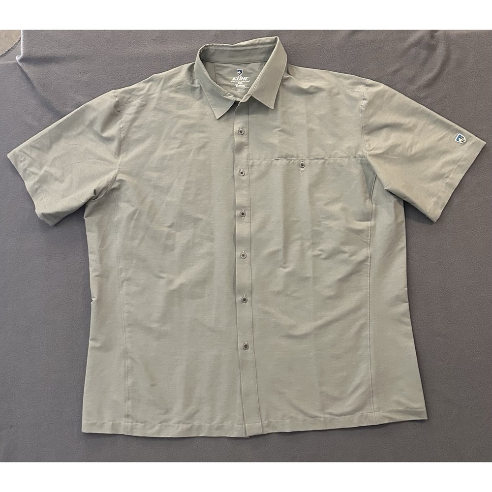 Kuhl Tufflex Shirt Mens Size XXL Sage Green Gray Short Sleeve Button Collared